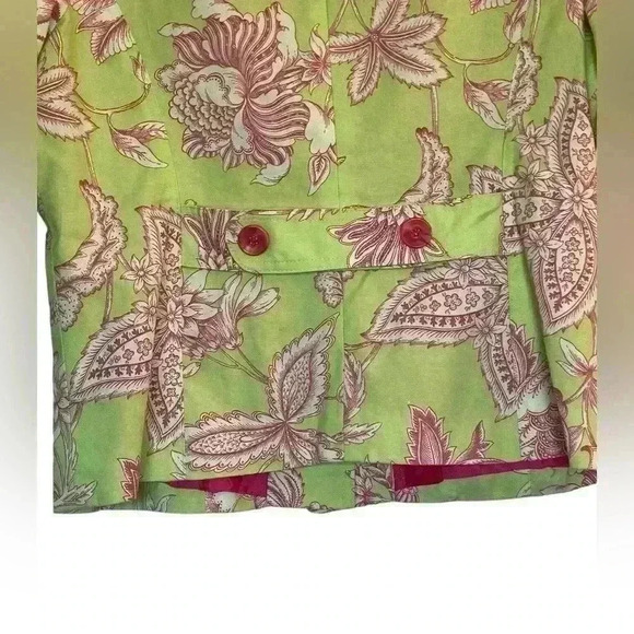 3 Sisters Green & Pink Lined Short Blazer Jacket Size Medium Floral Feminine - Picture 5 of 9